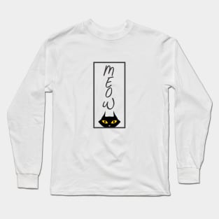 Meow Black Cat Yellow Eyes Long Sleeve T-Shirt